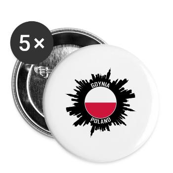 Gdynia Skyline Polen Flagge Reise Souvenir - Buttons groß 56 mm (5er Pack) - Weiß - Vorne