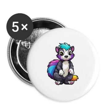 Stinktier buntes Aquarell Cartoon Kawaii Tier - Buttons groß 56 mm (5er Pack) - Weiß - Vorne