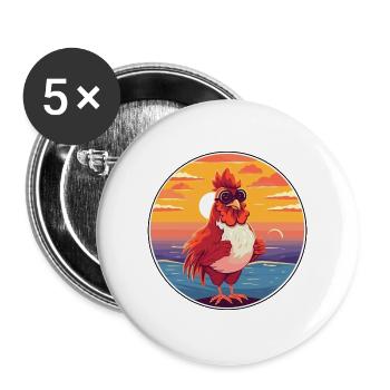 Hahn Niedlich Lustige Karikatur Kawaii Buch Strand - Buttons groß 56 mm (5er Pack) - Weiß - Vorne