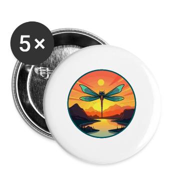Libelle bunte Aquarell-Karikatur Kawaii Haustier - Buttons groß 56 mm (5er Pack) - Weiß - Vorne