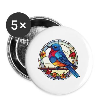 Blauer Vogel Bunte Aquarell-Tierillustration - Buttons groß 56 mm (5er Pack) - Weiß - Vorne