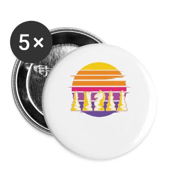 Chess Schach Schachspieler Retro Spielfigur - Buttons groß 56 mm (5er Pack) - Weiß - Vorne