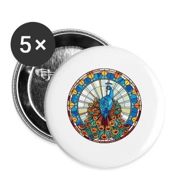 Pfau Buntes Aquarell Tier Illustration - Buttons groß 56 mm (5er Pack) - Weiß - Vorne