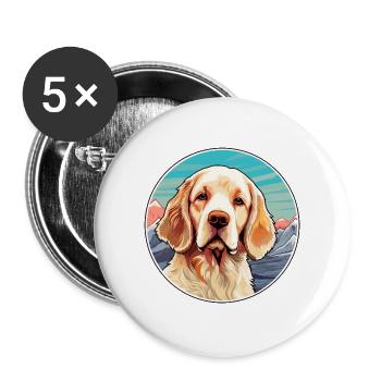 Clumber Spaniel Hund Rasse Cartoon Kawaii Watercolo - Buttons groß 56 mm (5er Pack) - Weiß - Vorne
