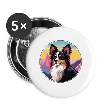 Papillon Hunderasse Karikatur Kawaii Aquarell - Buttons groß 56 mm (5er Pack) - Weiß - Vorne
