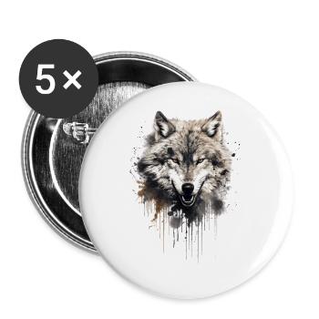 Wolf Kopf Nordisch - Buttons groß 56 mm (5er Pack) - Weiß - Vorne