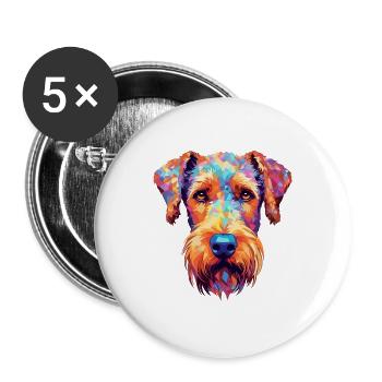 Airedale Terrier Hunderasse Aquarell Karikatur Kawa - Buttons groß 56 mm (5er Pack) - Weiß - Vorne