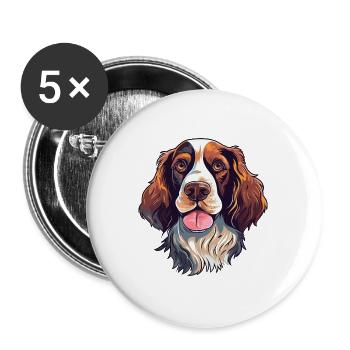 English Springer Spaniel Hunderasse Aquarellwagen - Buttons groß 56 mm (5er Pack) - Weiß - Vorne