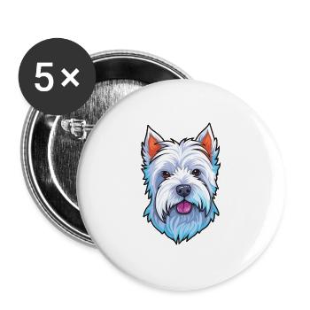 West Highland White Terrier Hunderasse Aquarell C - Buttons groß 56 mm (5er Pack) - Weiß - Vorne
