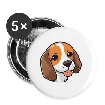 Beagle Hund Rasse Aquarell Cartoon Kawaii Clipart - Buttons groß 56 mm (5er Pack) - Weiß - Vorne