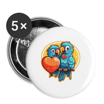 Papageien Kawaii Cartoon Haustier spielt mit Luftballons - Buttons groß 56 mm (5er Pack) - Weiß - Vorne