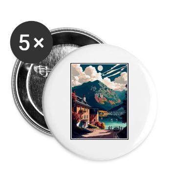 Mondsee Austria Vintage Reiseposter WPA Souvenir - Buttons groß 56 mm (5er Pack) - Weiß - Vorne