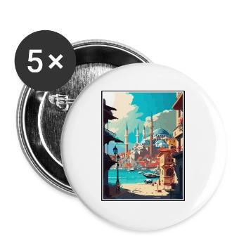 Adana Türkei Vintage Reiseposter WPA Souvenir - Buttons groß 56 mm (5er Pack) - Weiß - Vorne