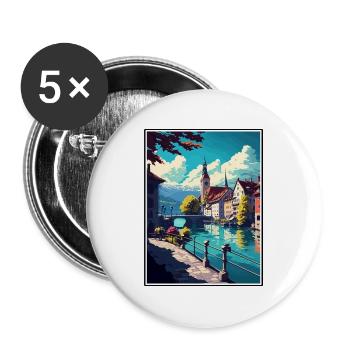 Thun Schweiz Vintage Reiseposter Souvenir - Buttons groß 56 mm (5er Pack) - Weiß - Vorne