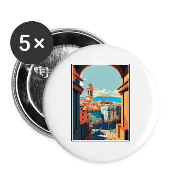 Barcelona Spanien Vintage Reiseposter WPA Souvenir - Buttons groß 56 mm (5er Pack) - Weiß - Vorne