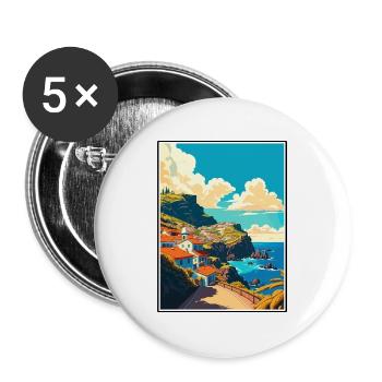 Madeira Portugal Vintage Reiseposter Souvenir - Buttons groß 56 mm (5er Pack) - Weiß - Vorne