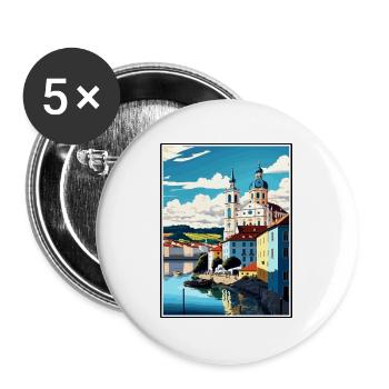 Passau Deutschland Vintage Reiseposter WPA Souvenir - Buttons groß 56 mm (5er Pack) - Weiß - Vorne