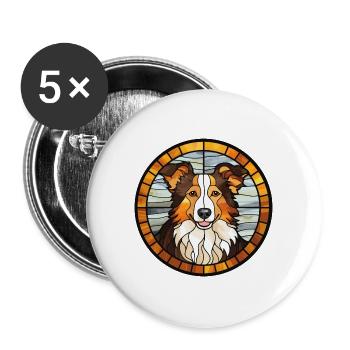 Scotch Collie Hunderasse Buntes Glas Wat - Buttons groß 56 mm (5er Pack) - Weiß - Vorne