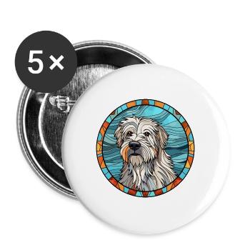 Pyrenäen-Schäferhund Hunderasse Buntes Glas - Buttons groß 56 mm (5er Pack) - Weiß - Vorne
