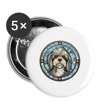 Lowchen Hunderasse Buntes Glas Buntes Wassercolo - Buttons groß 56 mm (5er Pack) - Weiß - Vorne