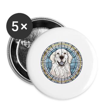 Ungarische Kuvasz Hunderasse Buntglas Bunt - Buttons groß 56 mm (5er Pack) - Weiß - Vorne