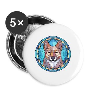 Hokkaido Hunderasse Buntes Glas Buntes Wassercol - Buttons groß 56 mm (5er Pack) - Weiß - Vorne