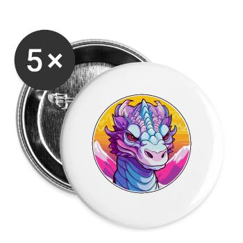 Drache Aquarell Karikatur Kawaii Haustier Tier Farbe - Buttons groß 56 mm (5er Pack) - Weiß - Vorne