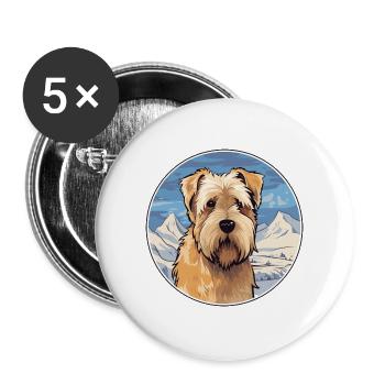 Weich beschichtete Wheaten Terrier Hunderasse Cartoon Kawa - Buttons groß 56 mm (5er Pack) - Weiß - Vorne