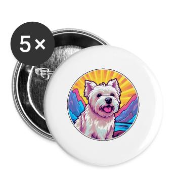 West Highland White Terrier Hunderasse Cartoon Kawa - Buttons groß 56 mm (5er Pack) - Weiß - Vorne