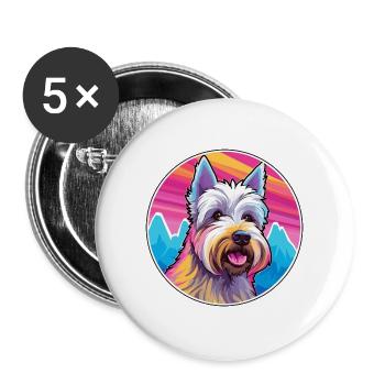 Scottish Terrier Hunderasse Karikatur Kawaii Watercol - Buttons groß 56 mm (5er Pack) - Weiß - Vorne