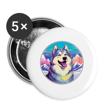 Malamute Alaska Hunderasse Cartoon Kawaii Watercol - Buttons groß 56 mm (5er Pack) - Weiß - Vorne