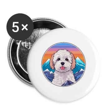 Maltipoo Hunderasse Cartoon Kawaii Aquarell - Buttons groß 56 mm (5er Pack) - Weiß - Vorne
