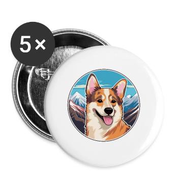 Kai Ken Hunderasse Cartoon Kawaii Aquarell - Buttons groß 56 mm (5er Pack) - Weiß - Vorne
