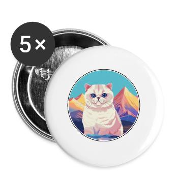 Britische Falte Kurzhaar Katze Bunte Karikatur Wasserc - Buttons groß 56 mm (5er Pack) - Weiß - Vorne