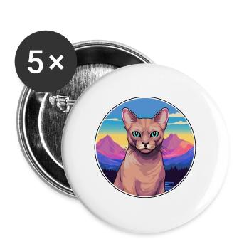 Burmesische Katze Bunte Karikatur Aquarell Illustrati - Buttons groß 56 mm (5er Pack) - Weiß - Vorne