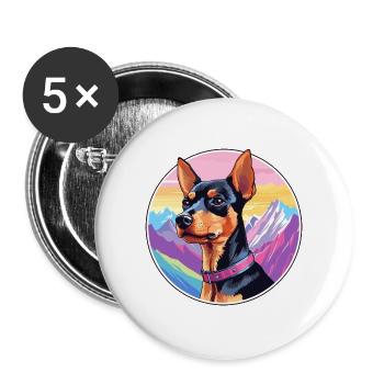 Harlekin Pinscher Hunderasse Cartoon Kawaii Waterc - Buttons groß 56 mm (5er Pack) - Weiß - Vorne