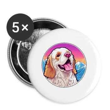 Clumber Spaniel Hund Rasse Cartoon Kawaii Watercolo - Buttons groß 56 mm (5er Pack) - Weiß - Vorne