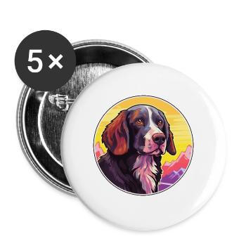 Friesische Vorstehund-Rasse-Karikatur Kawaii Watercol - Buttons groß 56 mm (5er Pack) - Weiß - Vorne
