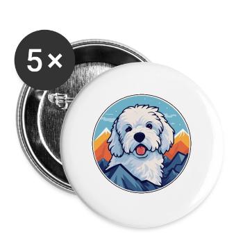 Bolognese Hunderasse Cartoon Kawaii Aquarell - Buttons groß 56 mm (5er Pack) - Weiß - Vorne