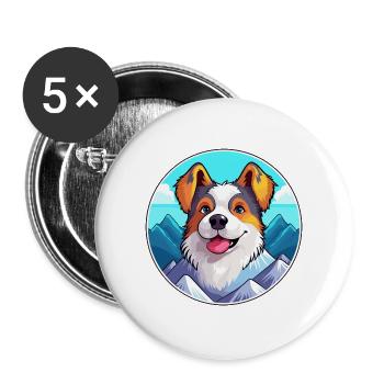 Billy Hunderasse Cartoon Kawaii Aquarell - Buttons groß 56 mm (5er Pack) - Weiß - Vorne