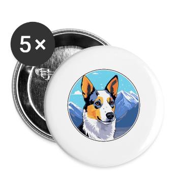 Blauer Heeler Hunderasse Cartoon Kawaii Aquarell - Buttons groß 56 mm (5er Pack) - Weiß - Vorne