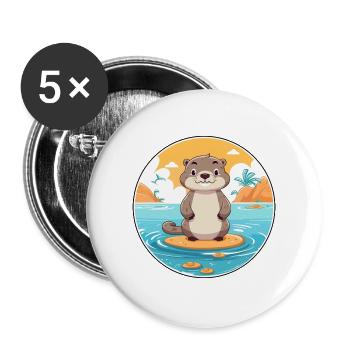 Otter Aquarell Cartoon Kawaii Clipart Tier - Buttons groß 56 mm (5er Pack) - Weiß - Vorne