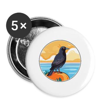 Krähe Aquarell Cartoon Kawaii Clipart Tier - Buttons groß 56 mm (5er Pack) - Weiß - Vorne