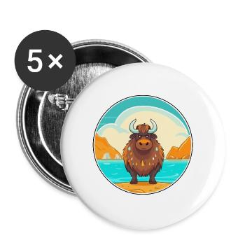 Yak Aquarell Cartoon Kawaii Clipart Tier - Buttons groß 56 mm (5er Pack) - Weiß - Vorne