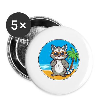 Waschbär Aquarell Cartoon Kawaii Clipart Tier - Buttons groß 56 mm (5er Pack) - Weiß - Vorne