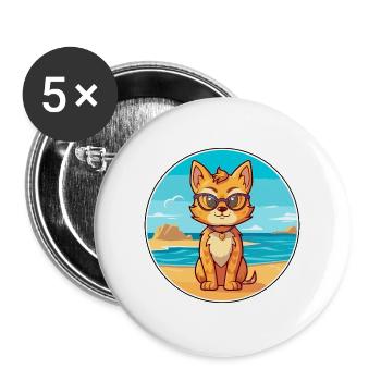Luchs Aquarell Cartoon Kawaii Clipart Tier - Buttons groß 56 mm (5er Pack) - Weiß - Vorne