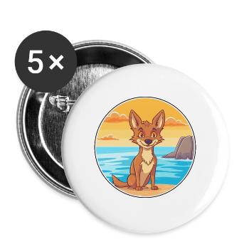 Kojote Aquarell Cartoon Kawaii Clipart Tier - Buttons groß 56 mm (5er Pack) - Weiß - Vorne