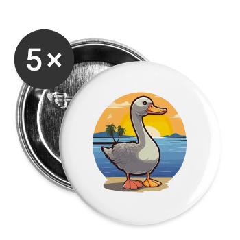 Gans lustige Karikatur Kawaii Strand Illustration - Buttons groß 56 mm (5er Pack) - Weiß - Vorne