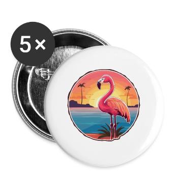 Flamingo-lustige Cartoon-Kawaii-Strand-Illustration - Buttons groß 56 mm (5er Pack) - Weiß - Vorne