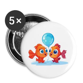 Fisch Kawaii Cartoon Haustier spielt mit Luftballons - Buttons groß 56 mm (5er Pack) - Weiß - Vorne